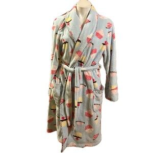 PJ Salvage Blue Multicolor Cupcake Print Fleece Robe L